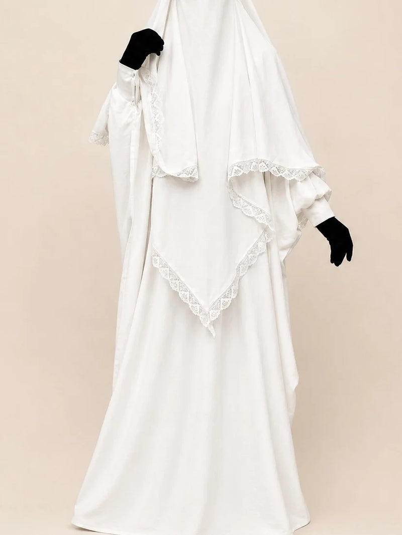 White Kaftan Abaya Khimar Set