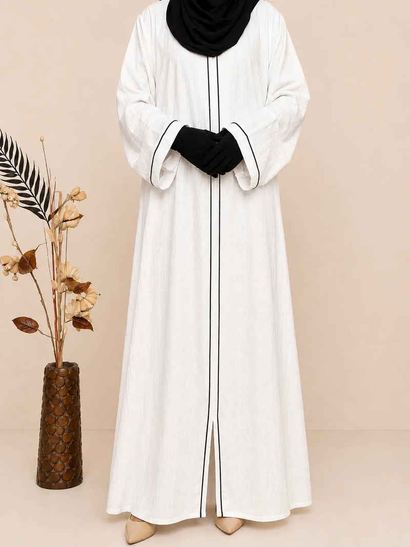 White Piping Abaya