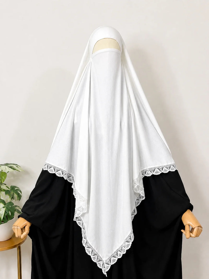 White Diamond Khimar With Lace