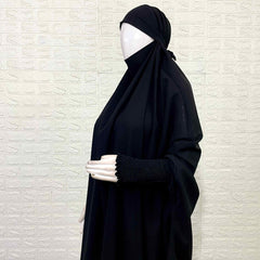 Black Jilbab With Smocked Sleeves