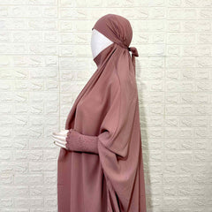 Blush Pink One Pc Jilbab With Smocked Sleeves