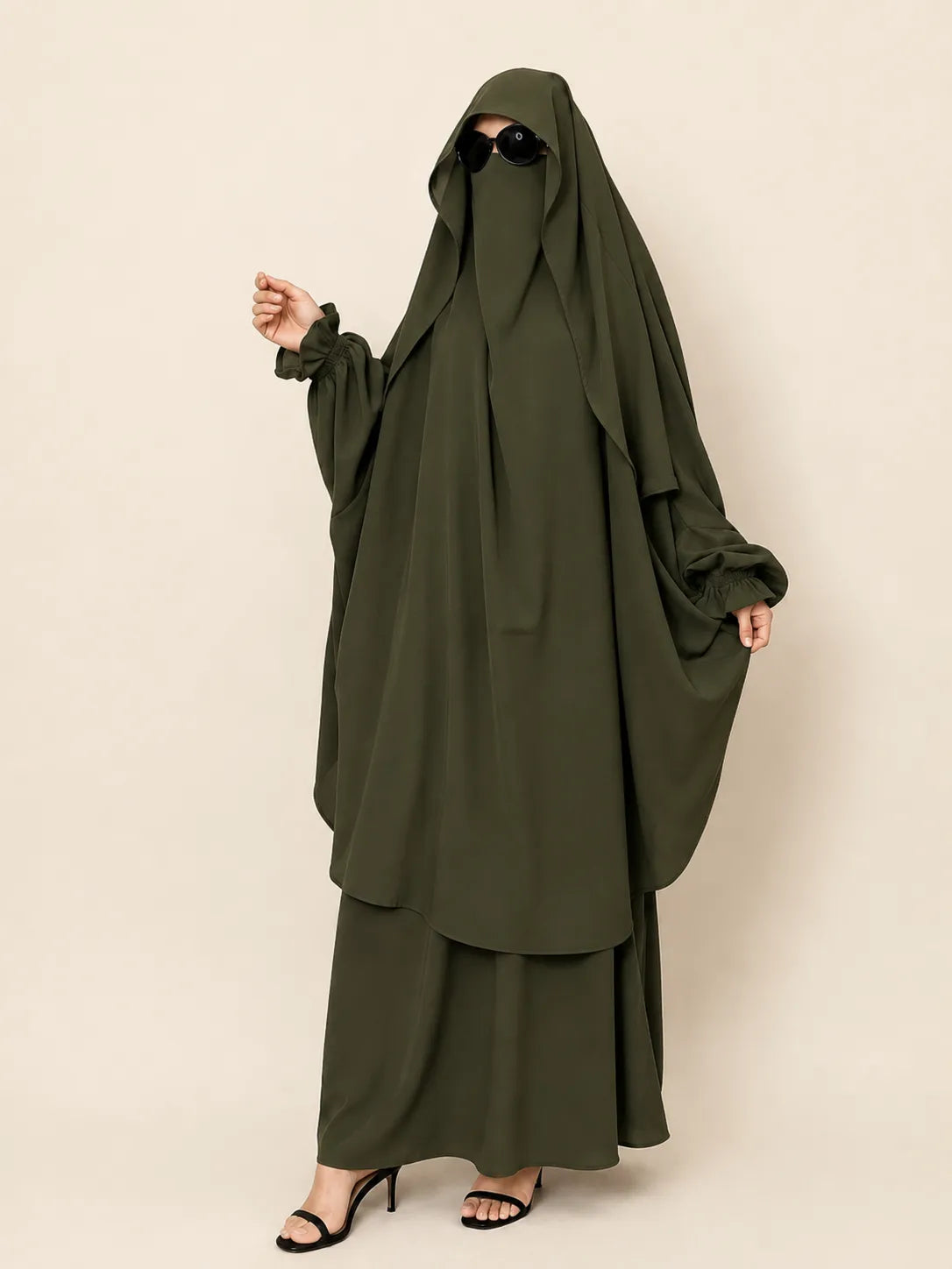 Olive Two Pc Jilbab With Flap