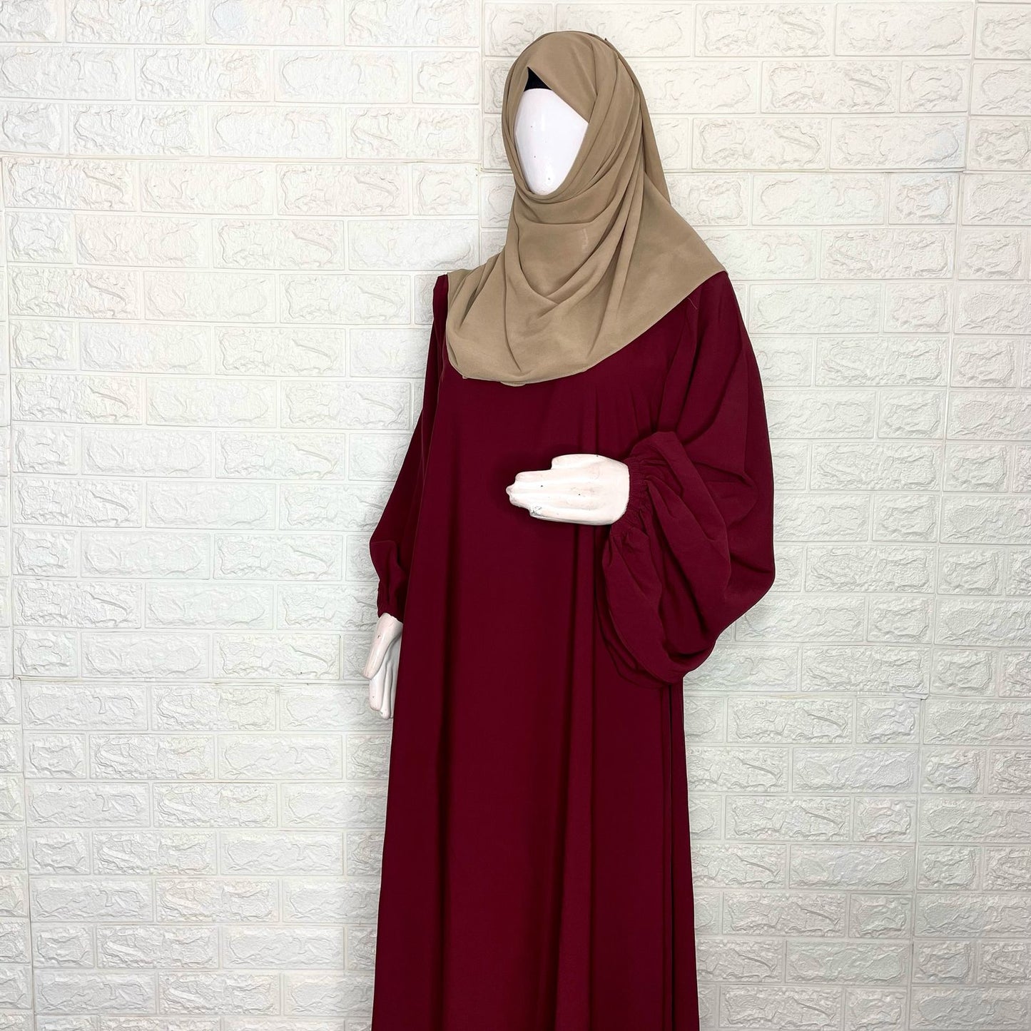 Maroon Abaya With Baggy Sleeves