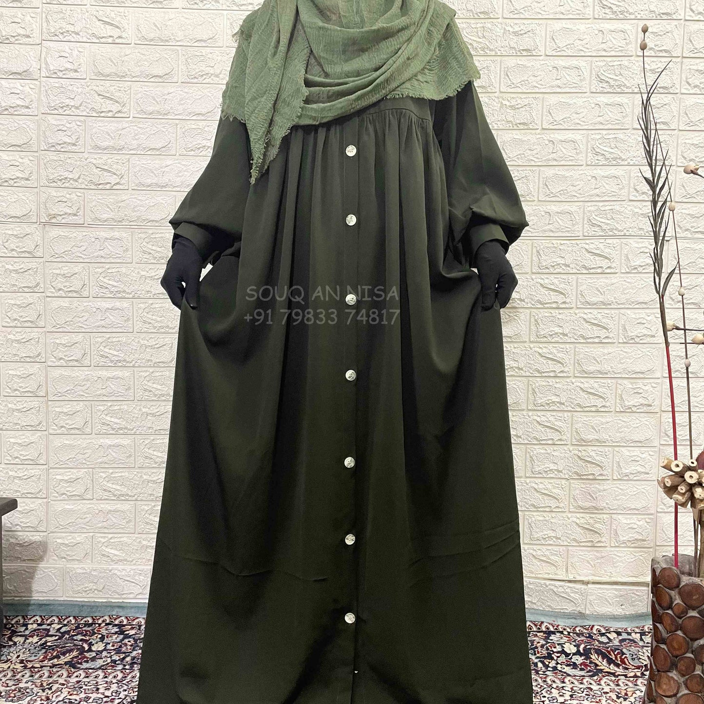 Olive Buttoned Abaya