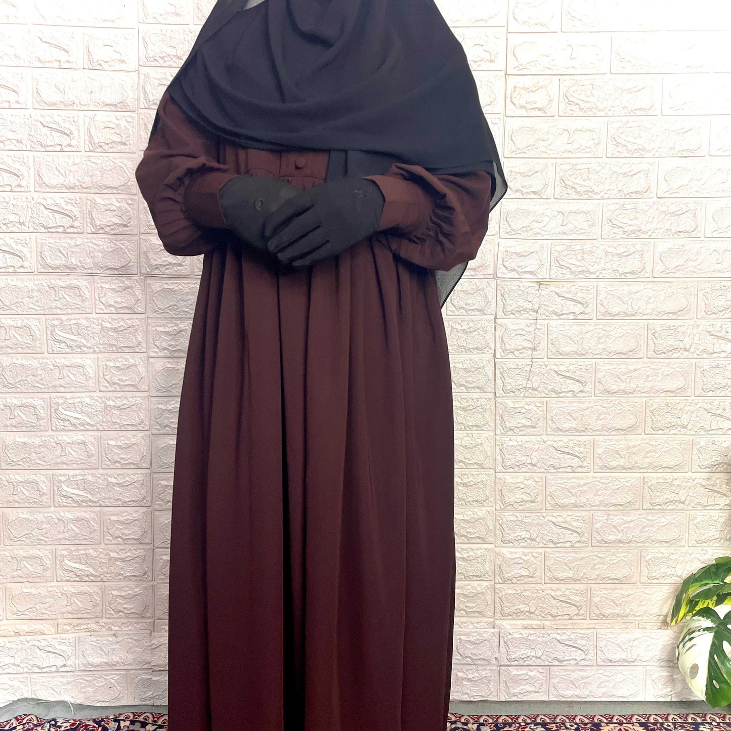 Dark brown frill abaya