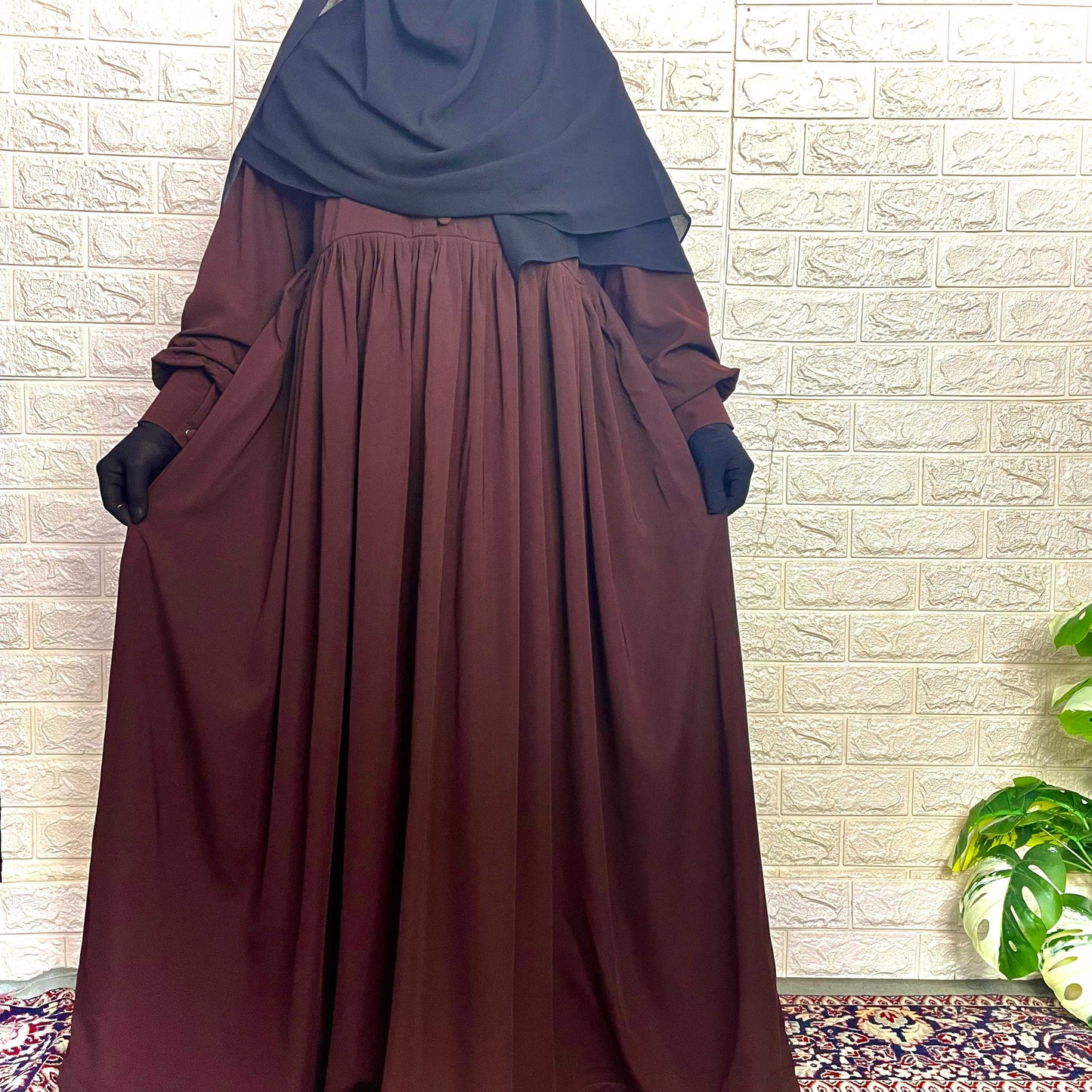 Dark brown frill abaya