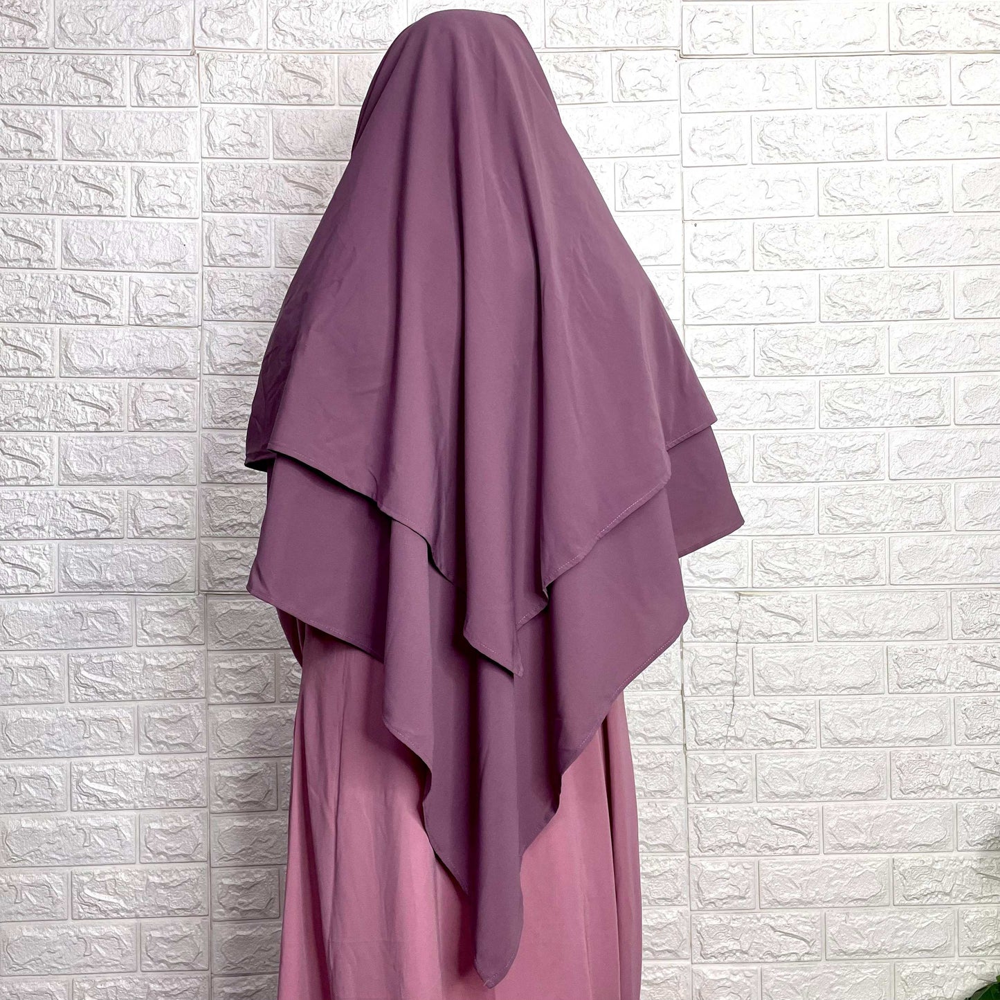 Dusty Mauve double layer diamond khimar