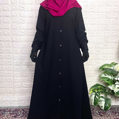 Black abaya front open with cuff sleeves