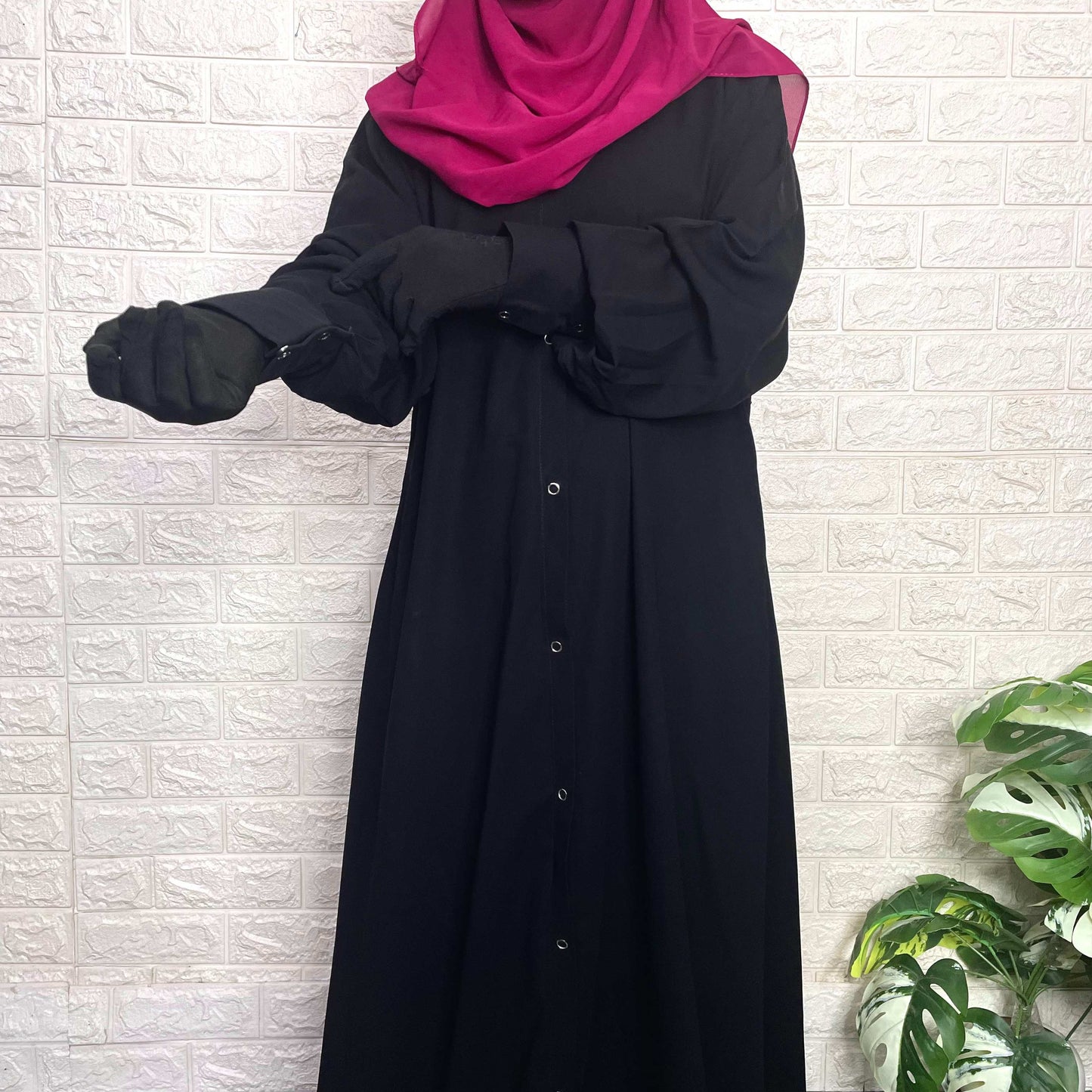 Black abaya front open with cuff sleeves