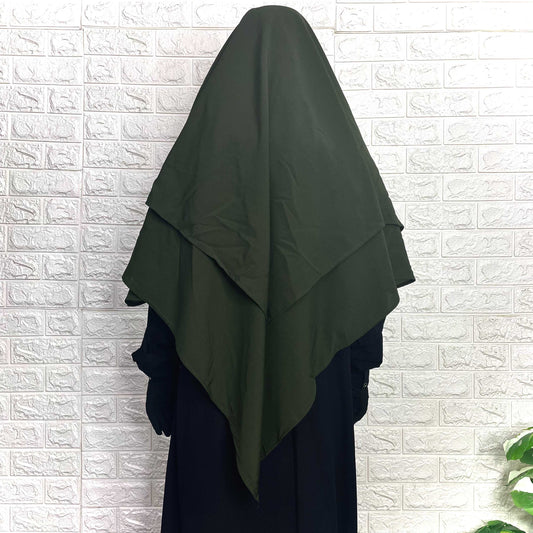 Olive green double layer diamond khimar