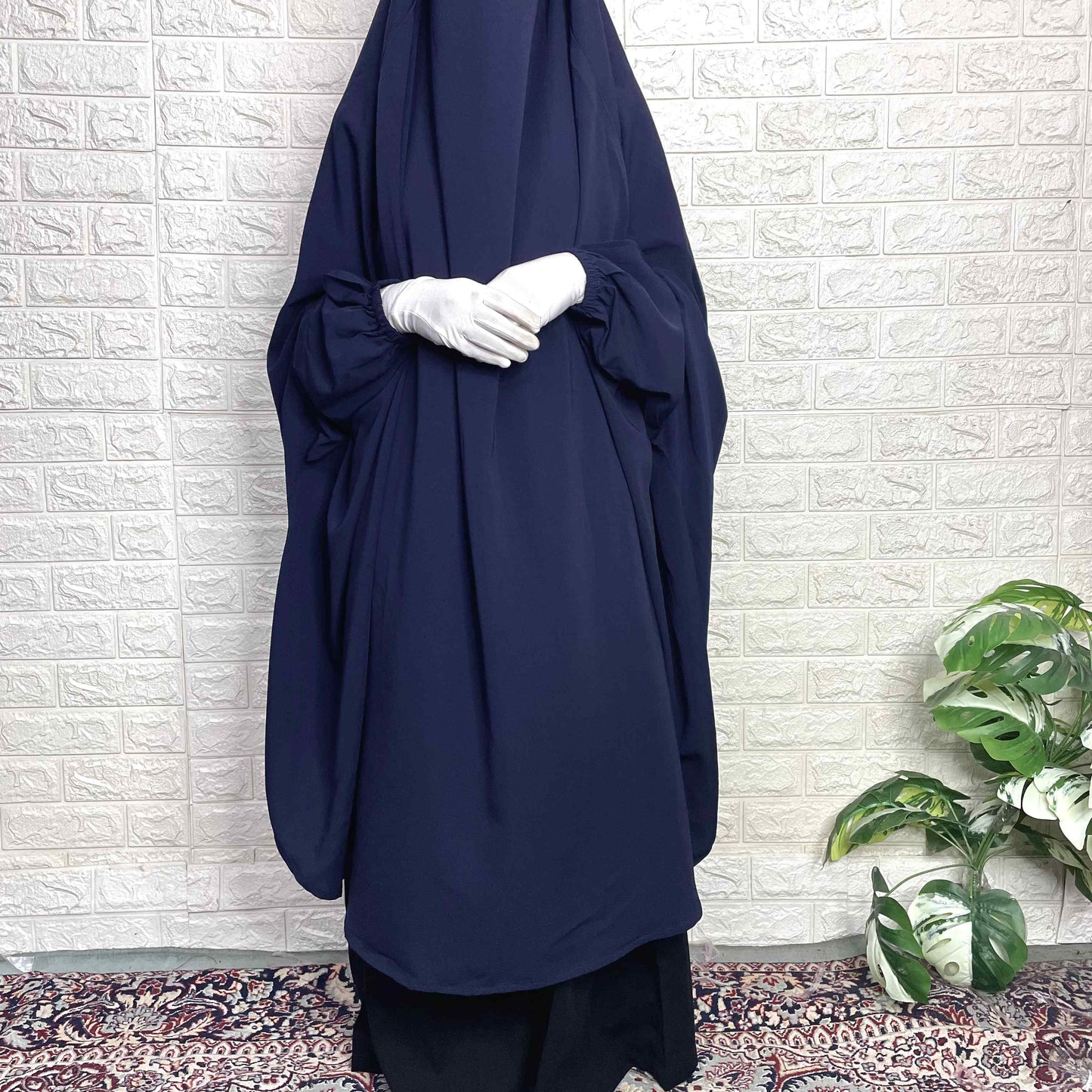 Navy blue jilbab with contrast black pant