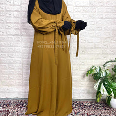 Henna Aline Abaya With Flower Sleeves And Ribbons