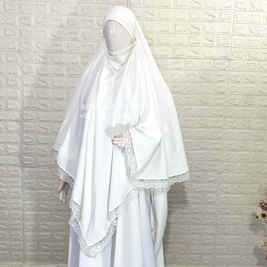 White Diamond Khimar With Lace