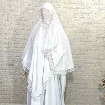 White Kaftan Abaya Khimar Set