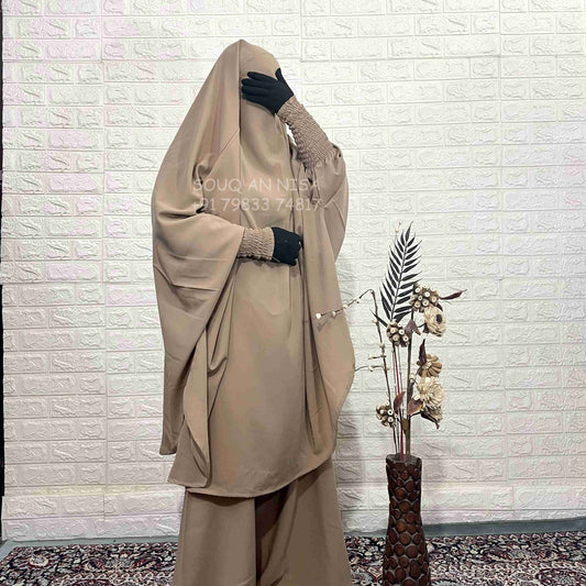 Beige Two Pc Jilbab With Broad Pant