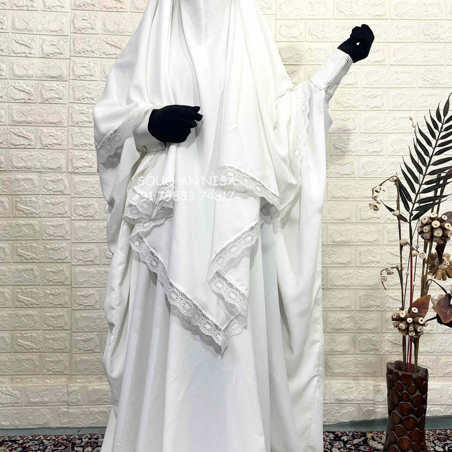 White Kaftan Abaya Khimar Set