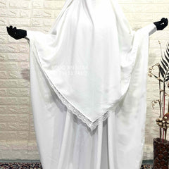 White Kaftan Abaya Khimar Set