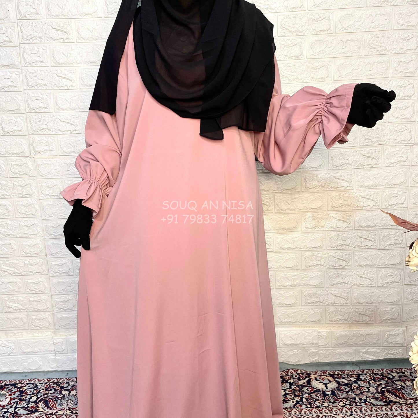 Blush Pink Basic Abaya With Elastic Sleeves