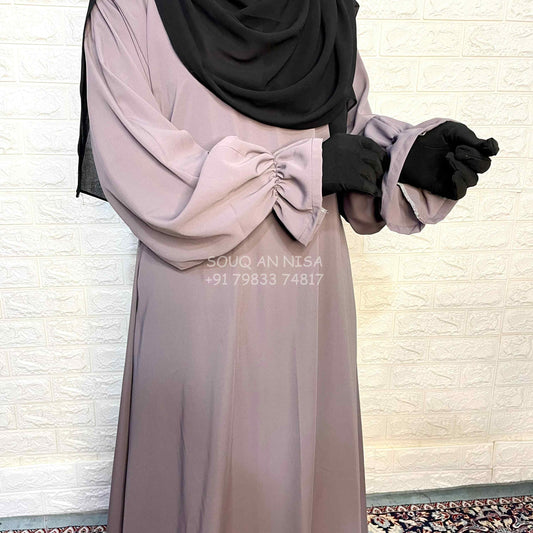 Lavender Basic Abaya With Elastic Sleeves