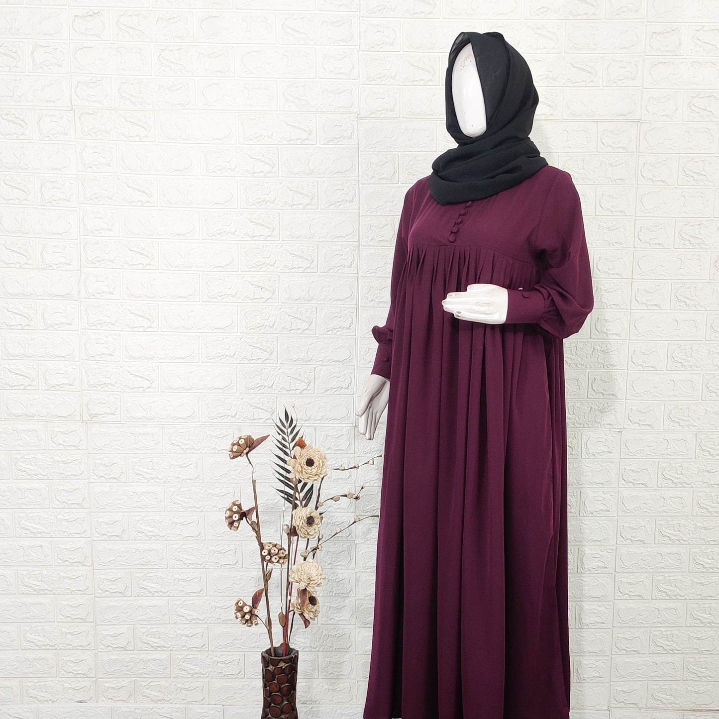 Plum Basic Frill Abaya