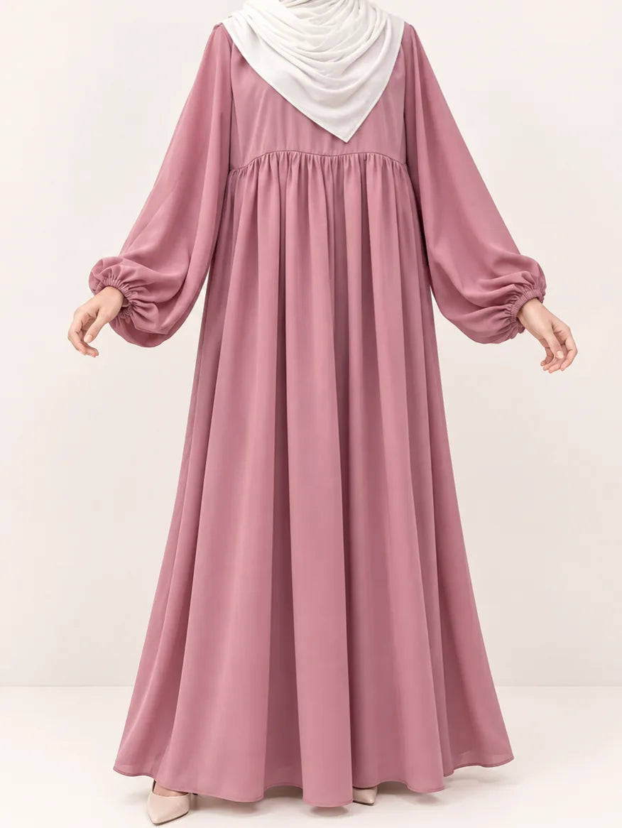 Pastel Pink Frills Abaya With Baggy Sleeves