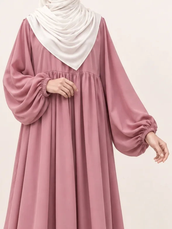 Pastel Pink Frills Abaya With Baggy Sleeves