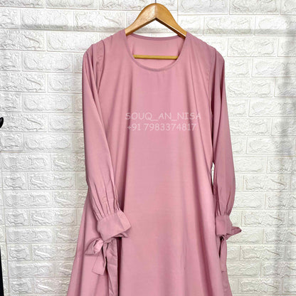 Blush Pink Ribbon Sleeves Abaya