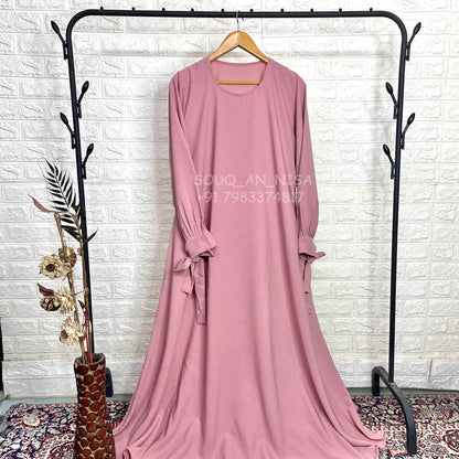 Blush Pink Ribbon Sleeves Abaya