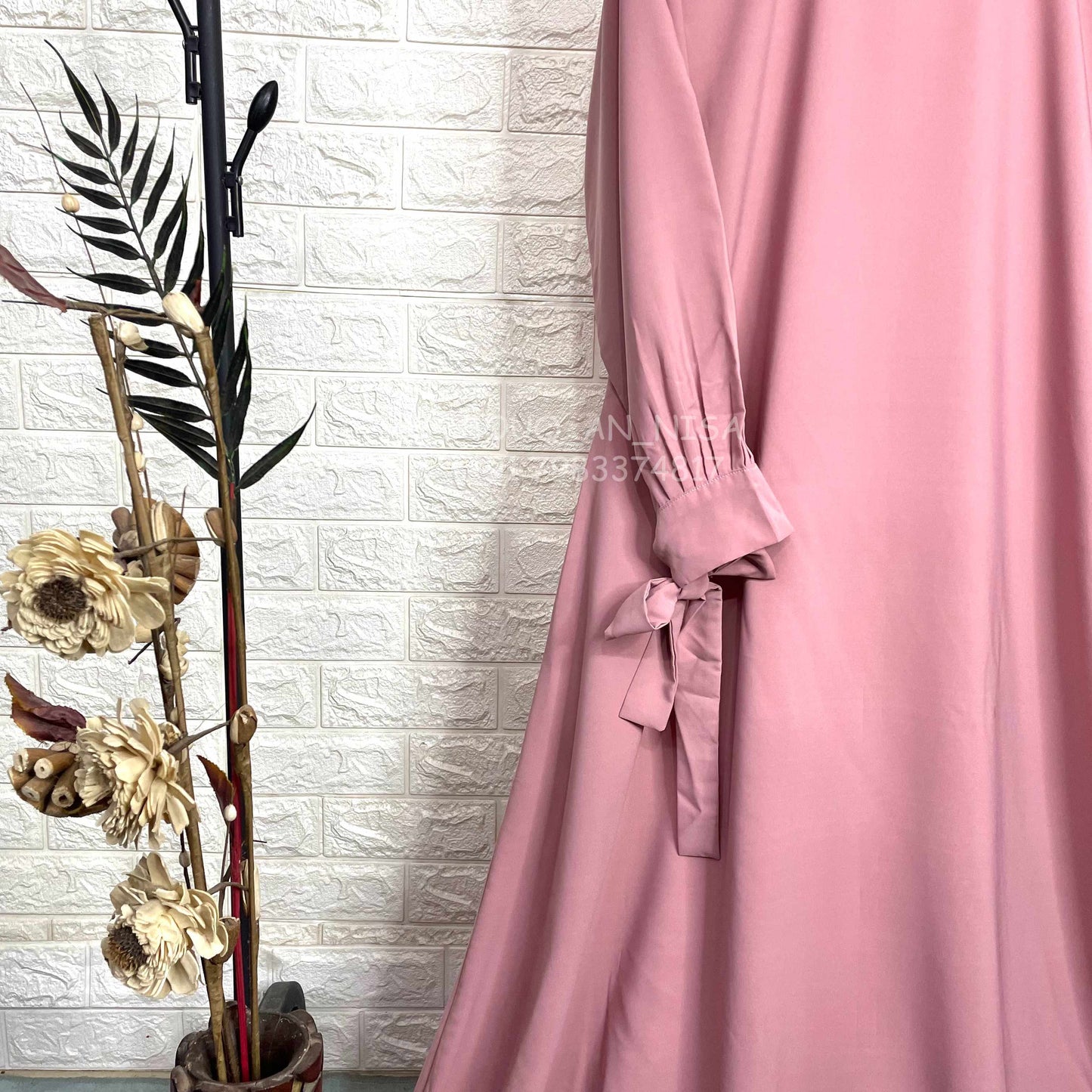 Blush Pink Ribbon Sleeves Abaya