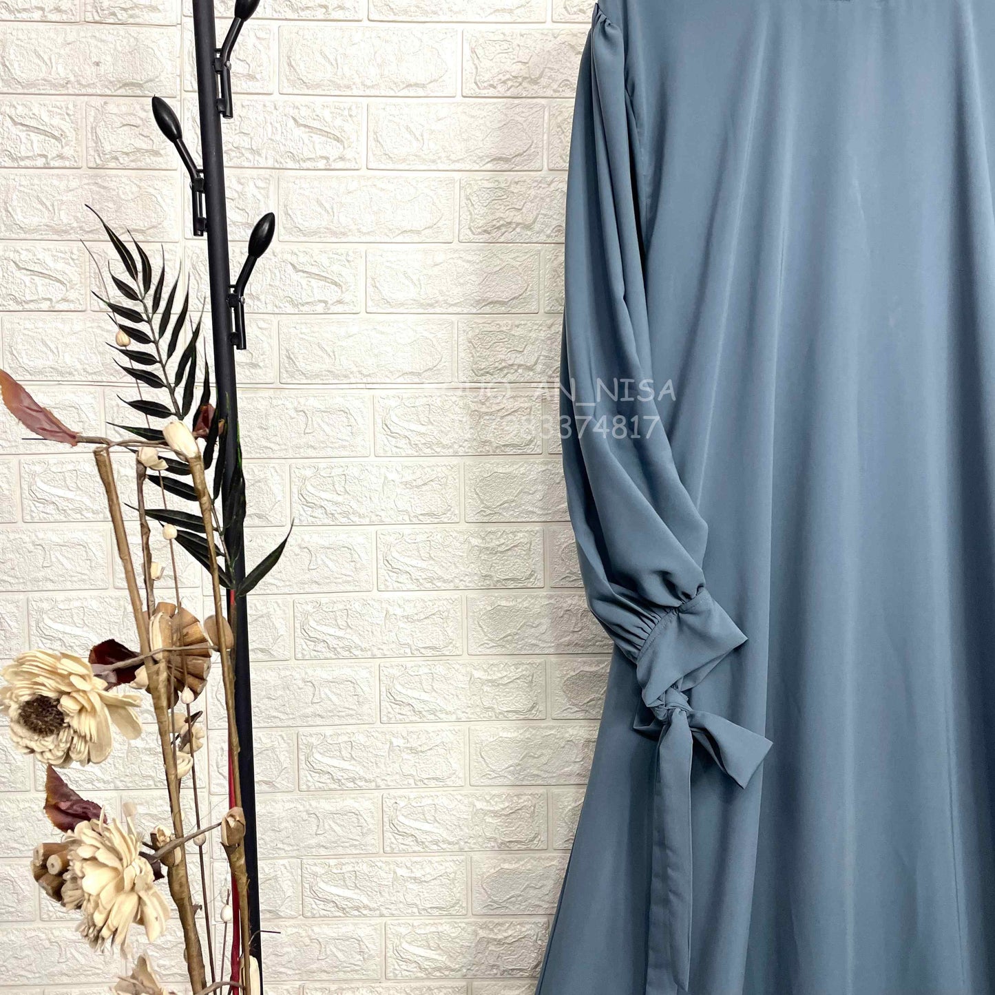 Grey Ribbon Sleeves Abaya