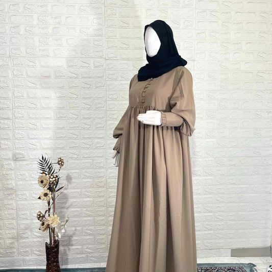 Beige Basic Frill Abaya