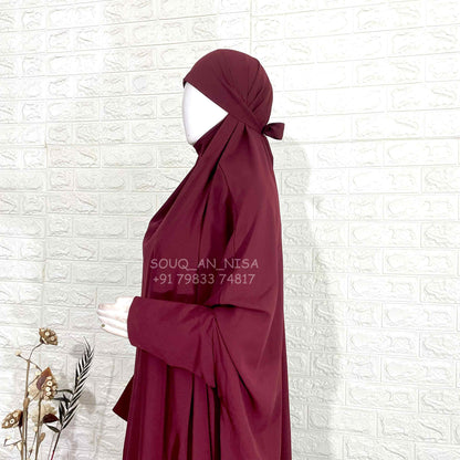 Maroon Jilbab With Plain Sleeves