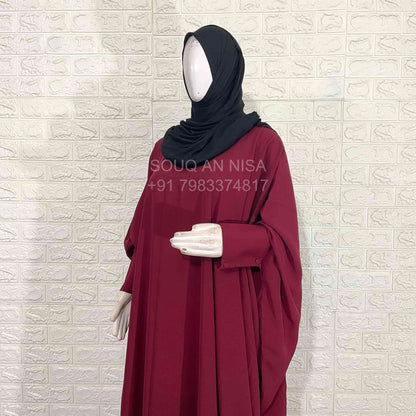 Maroon Kaftan Abaya With Cuff Buttons