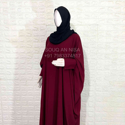 Maroon Kaftan Abaya With Cuff Buttons