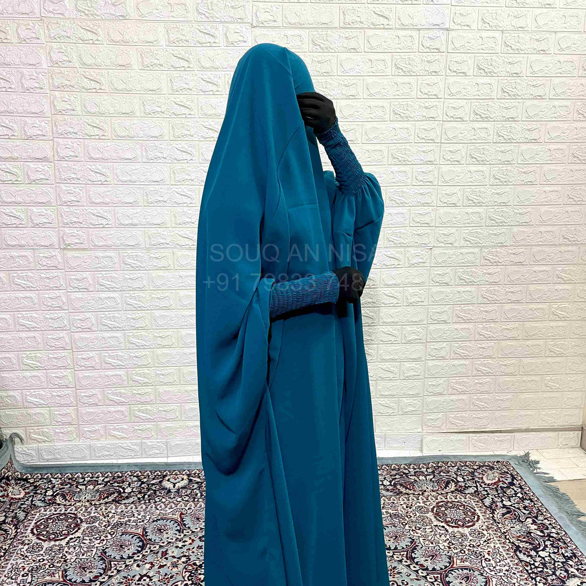 Teal Jilbab With Smocked Sleeves