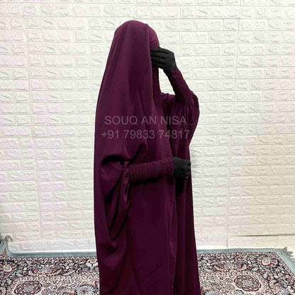 Plum Jilbab With Smocked Sleeves