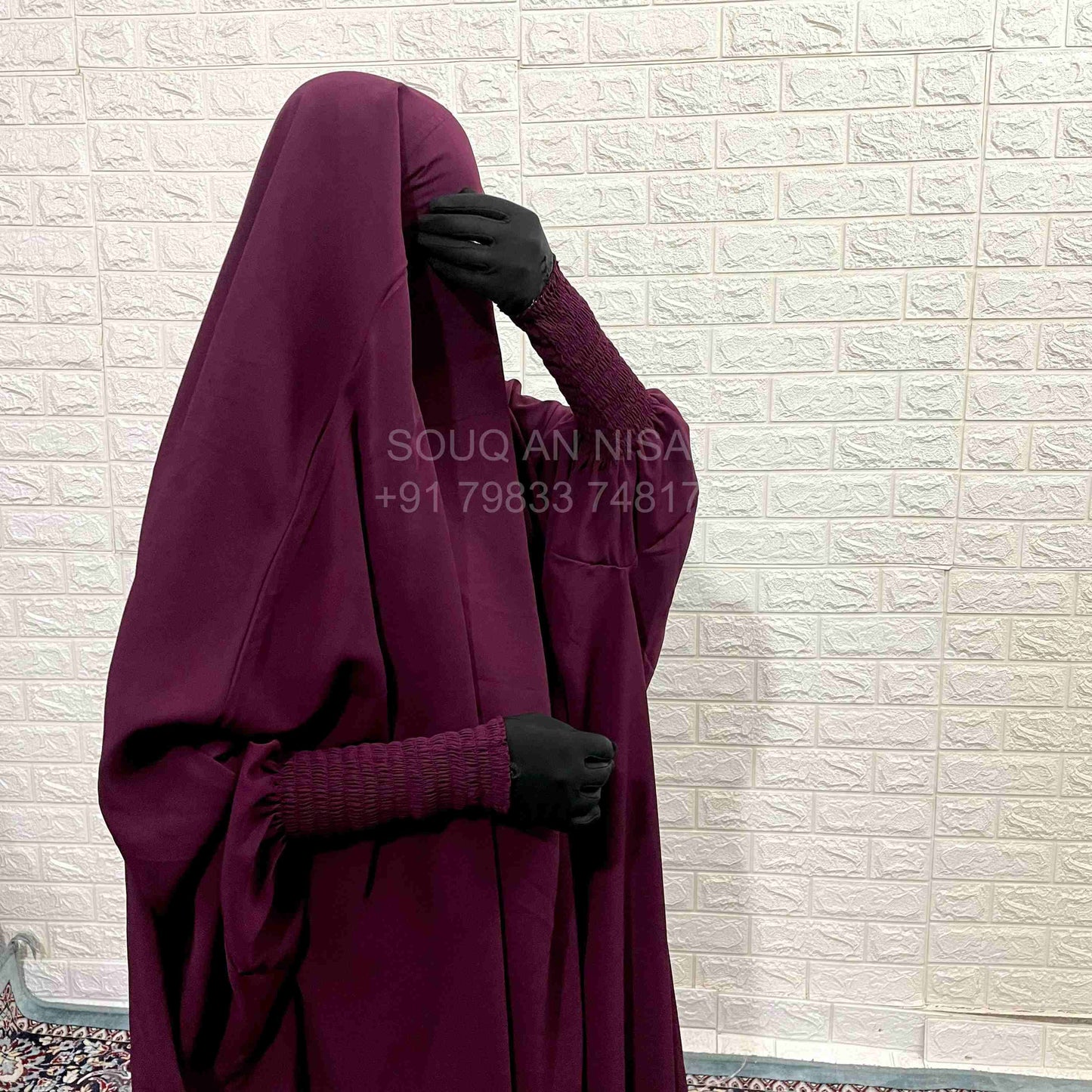 Plum Jilbab With Smocked Sleeves