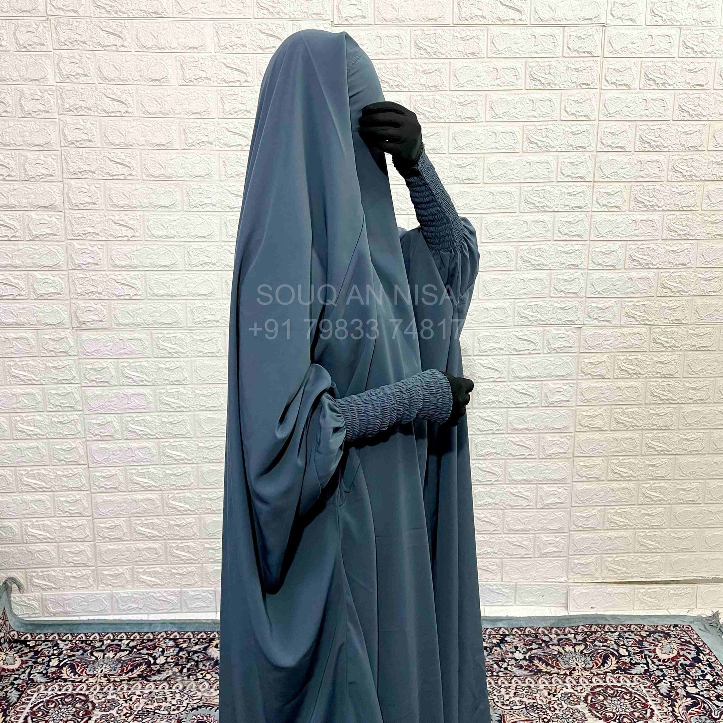 Grey Jilbab With Smocked Sleeves