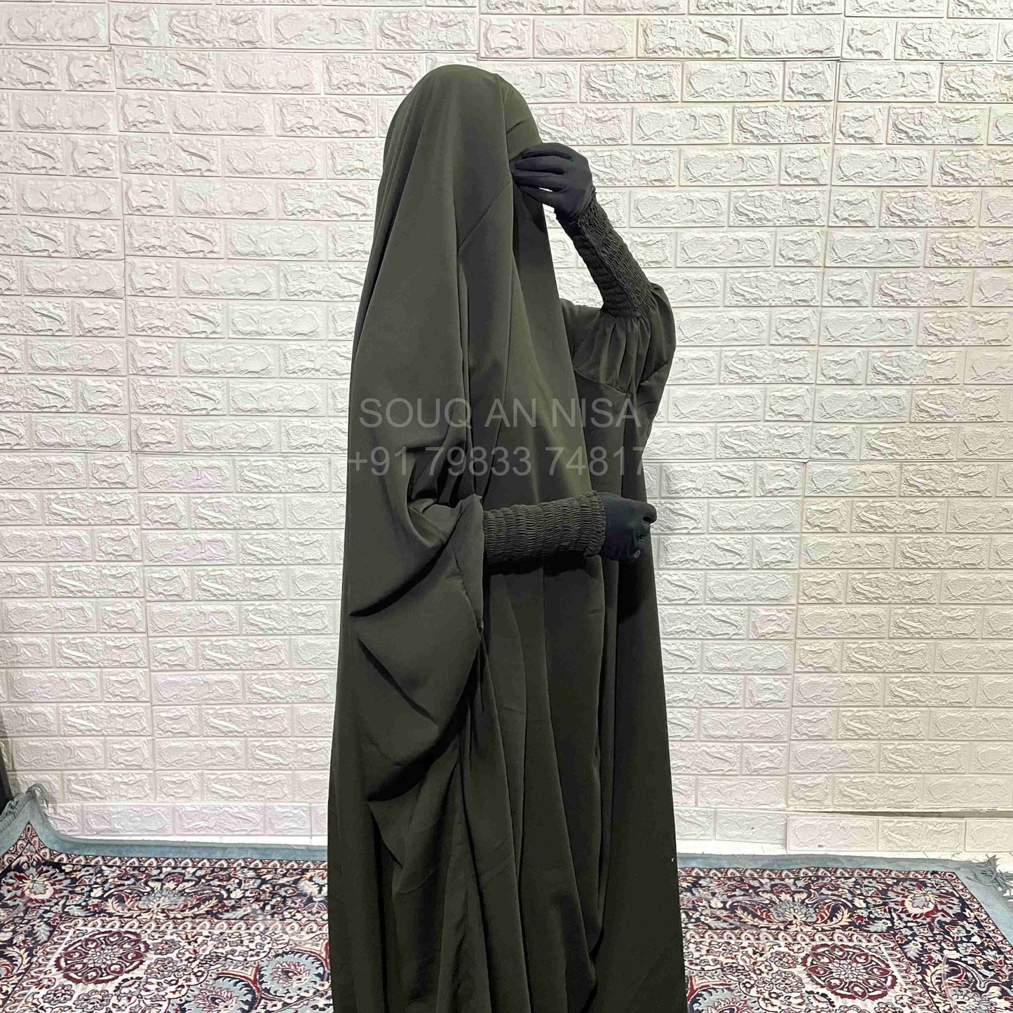 Olive Jilbab With Smocked Sleeves