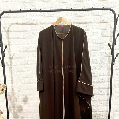 Brown Kaftan Abaya With Beige Piping