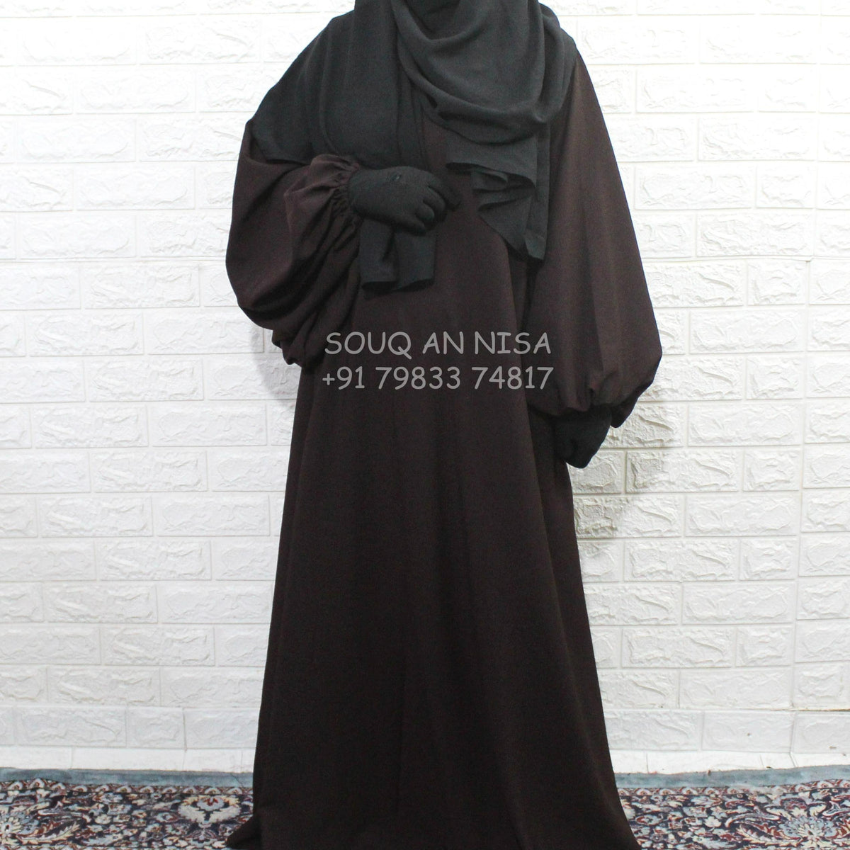 Brown A line Abaya With Baggy Sleeves