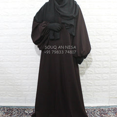 Brown A line Abaya With Baggy Sleeves
