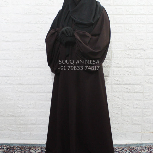 Dark Brown A-line Abaya With Baggy Sleeves