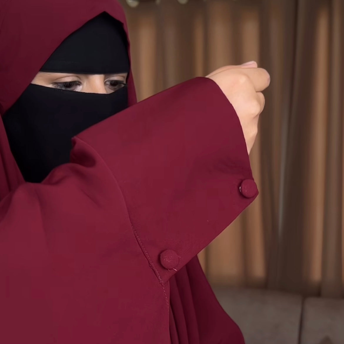 Maroon Kaftan Abaya Or Khimar Set