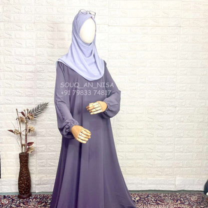 Lavender Basic A-Line Abaya With Plain Elastic Sleeves