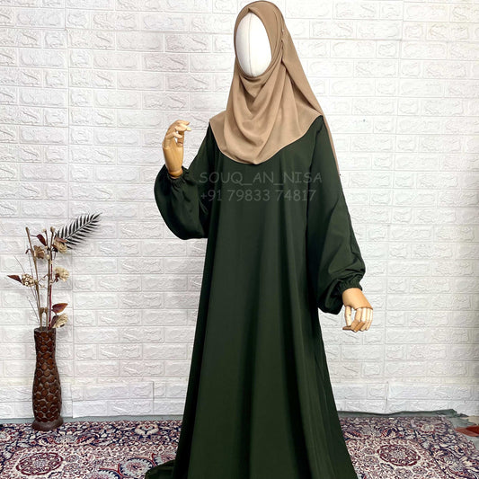 Basic A-Line Abaya With Elastic Sleeves