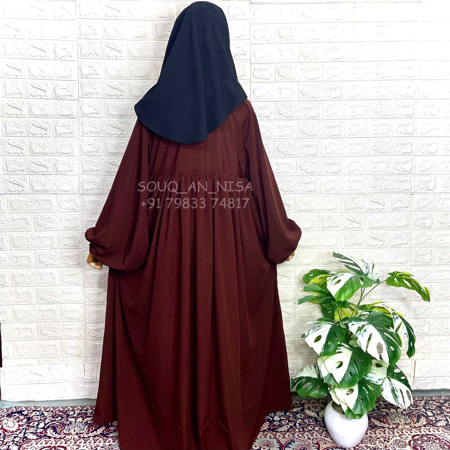 Brown Frills Abaya With Baggy Sleeves