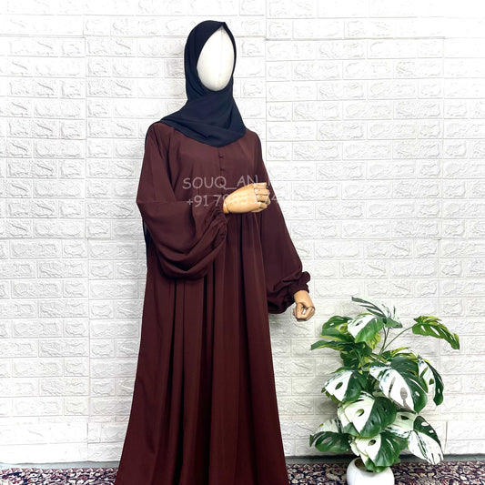 Brown Frills Abaya With Baggy Sleeves