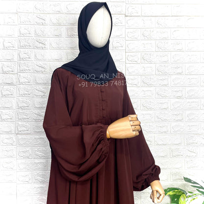 Brown Frills Abaya With Baggy Sleeves