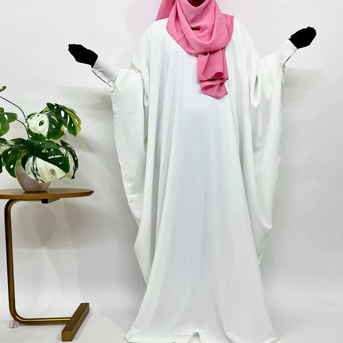 White Kaftan Abaya Khimar Set